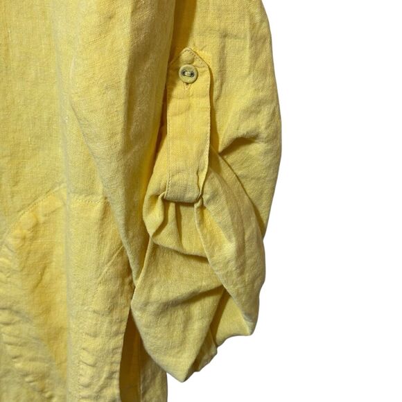 Chico’s 100% Linen 3/4 Sleeve Tunic Dress Blouse Size Large 2 Lagenlook Butter - Picture 3 of 6
